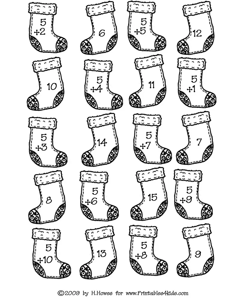 christmas math facts fives addition – printables for kids – free